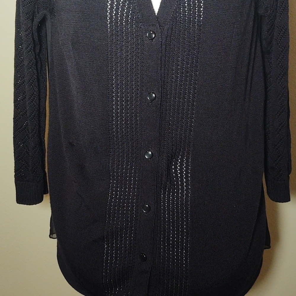 Madison Women's Black Cardigan with Sheer Back - Picture 2 of 8